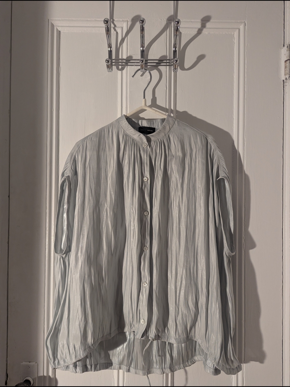 Roberto Collina Light Gray/Blue Pleated Band-Collar Shirt
